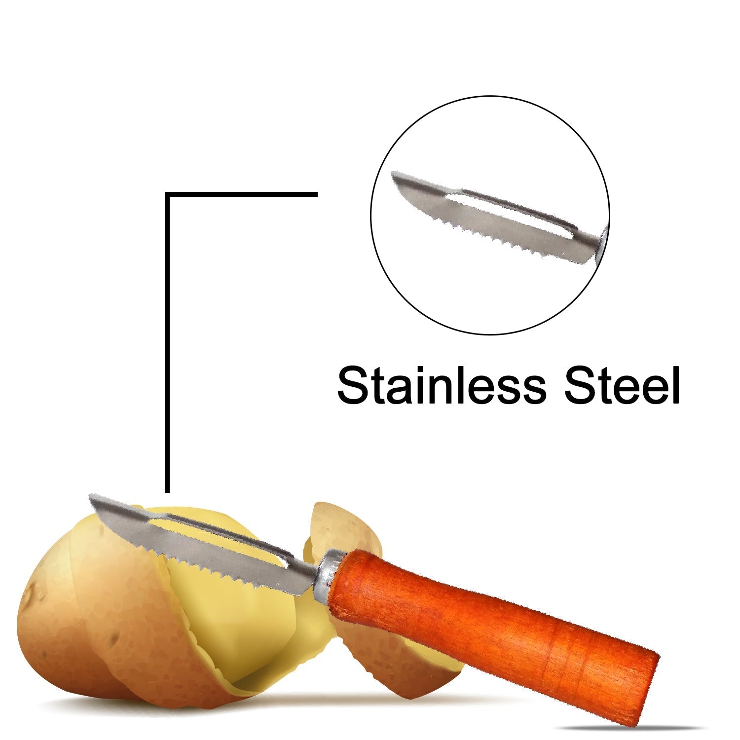Stainless steel peeler for vegetables, wooden handle Stainless steel peeler for vegetables, wooden handle